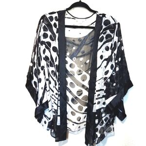 Sheer Black and White Polka Dot Kimono Cardigan